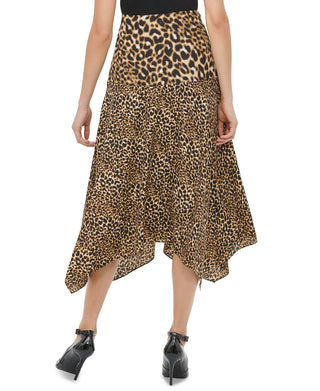 Calvin Klein Saia Feminina Estampa Leopardo Bainha Lenço Amarela Tamanho 8