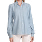 Ralph Lauren 89 Blusa casual feminina com decote em V e botões, tamanho grande, azul