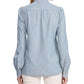 Ralph Lauren 89 Blusa casual feminina com decote em V e botões, tamanho grande, azul