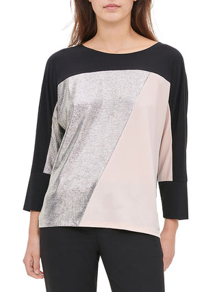 Blusa Calvin Klein Feminina Metallic Colorblock Cinza Tamanho M