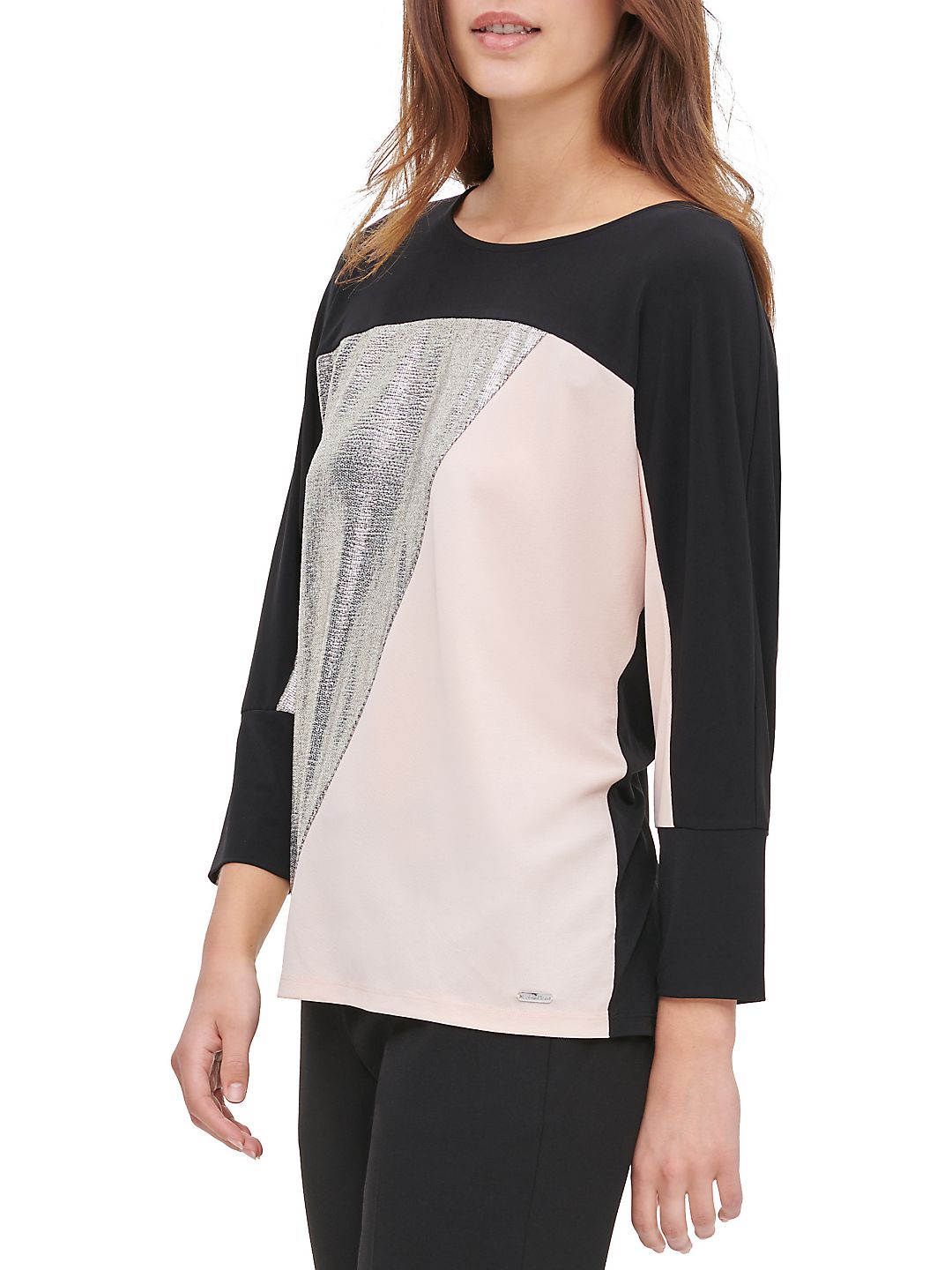 Blusa Calvin Klein Feminina Metallic Colorblock Cinza Tamanho M