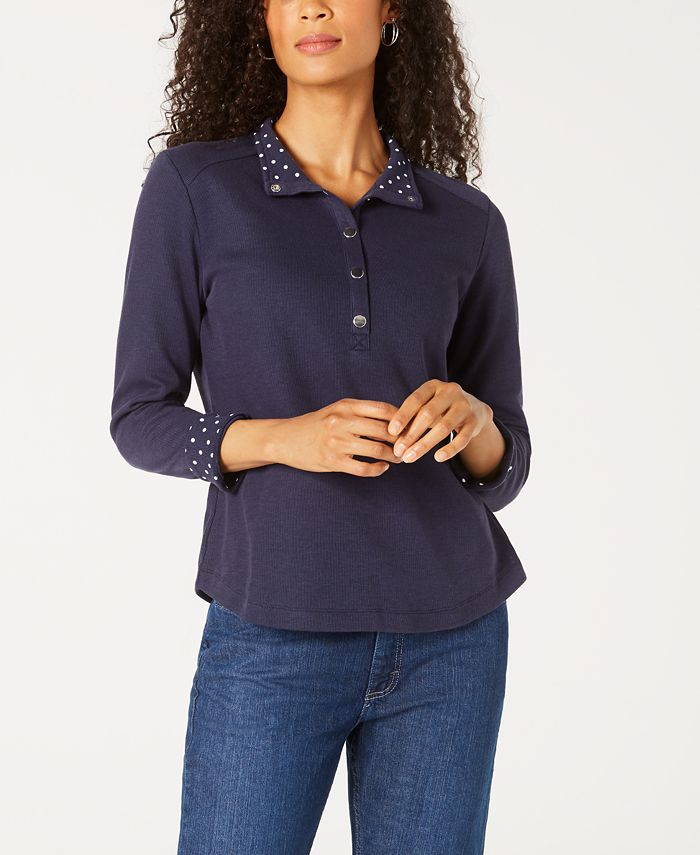 Karen Scott Blusa Feminina Estampada e Lisa Azul Tamanho Pequeno P