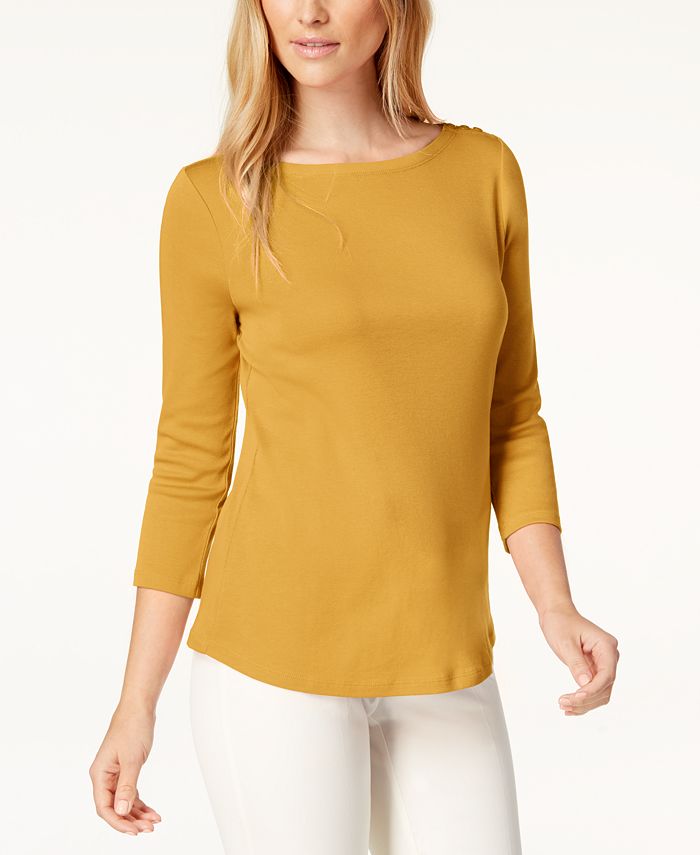 Charter Club Blusa feminina de algodão Pima com gola canoa, amarela, tamanho extragrande