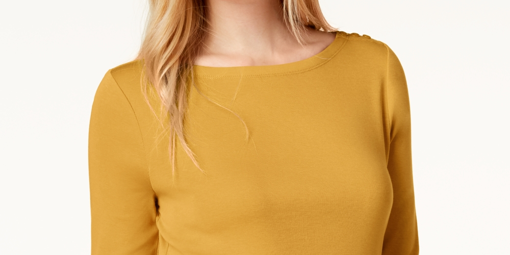 Charter Club Blusa feminina de algodão Pima com gola canoa, amarela, tamanho extragrande