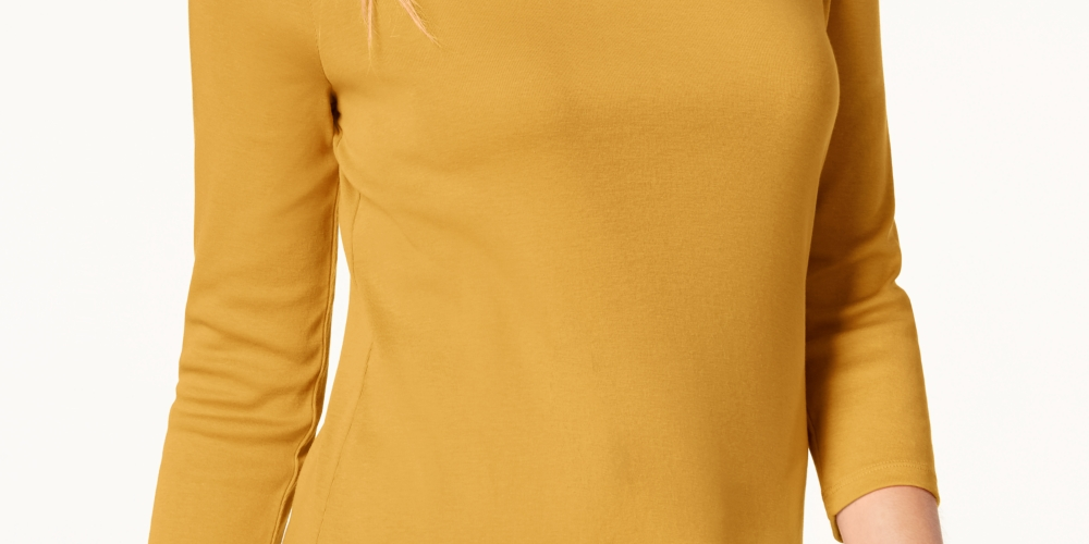 Charter Club Blusa feminina de algodão Pima com gola canoa, amarela, tamanho extragrande