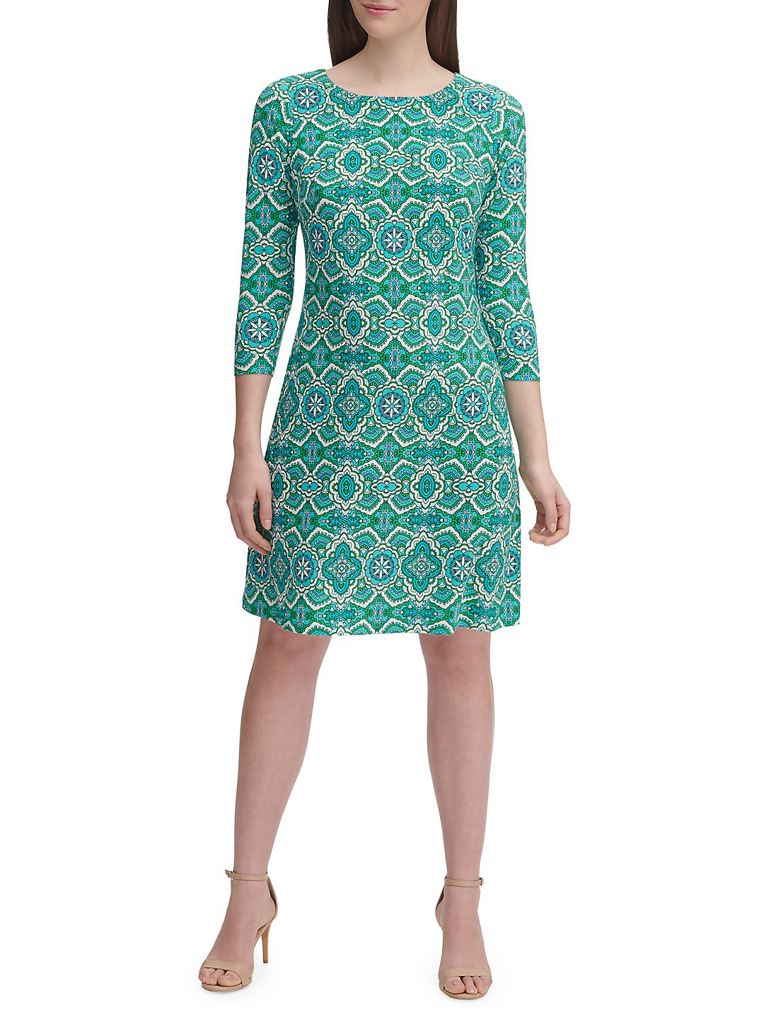 Vestido Tommy Hilfiger Feminino Manga 3/4 Gola Joia Comprimento Joelho Verde Tamanho 6