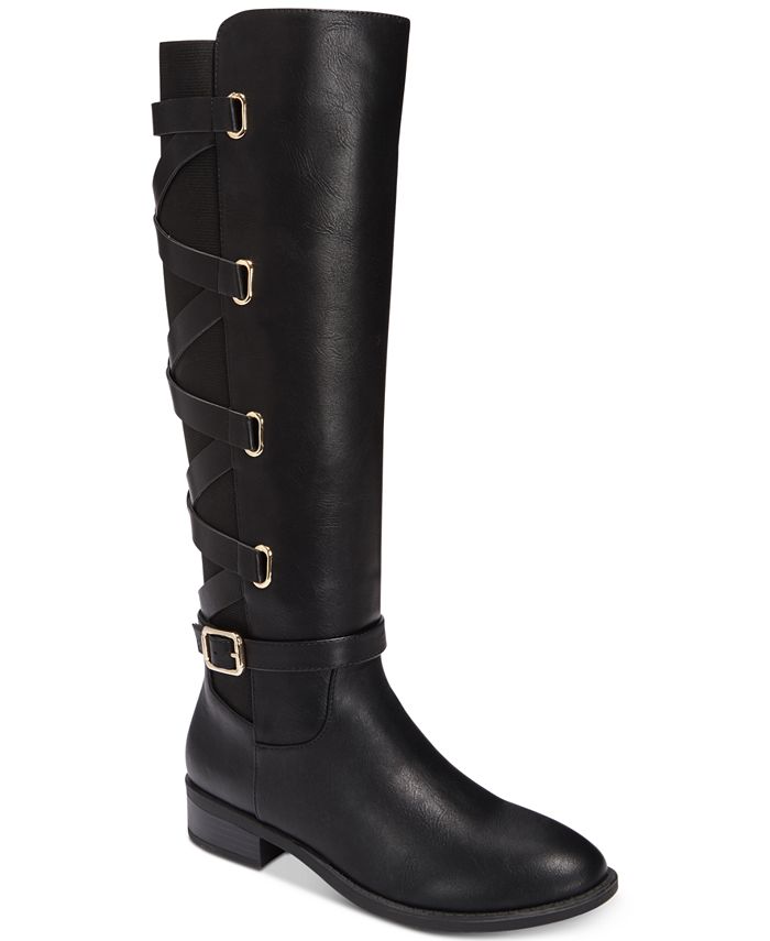 Botas femininas Thalia Sodi Veronika com bico fechado e cano alto, pretas, tamanho 11 M
