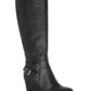 Botas femininas American Rag com espuma viscoelástica acolchoada, fivela confortável, tira no tornozelo, antiderrapante, bico redondo, salto cunha, pretas, tamanho 11 M