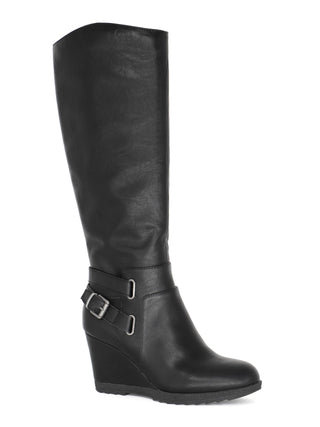 Botas femininas American Rag com espuma viscoelástica acolchoada, fivela confortável, tira no tornozelo, antiderrapante, bico redondo, salto cunha, pretas, tamanho 11 M