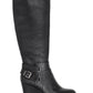 Botas femininas American Rag com espuma viscoelástica acolchoada, fivela confortável, tira no tornozelo, antiderrapante, bico redondo, salto cunha, pretas, tamanho 11 M
