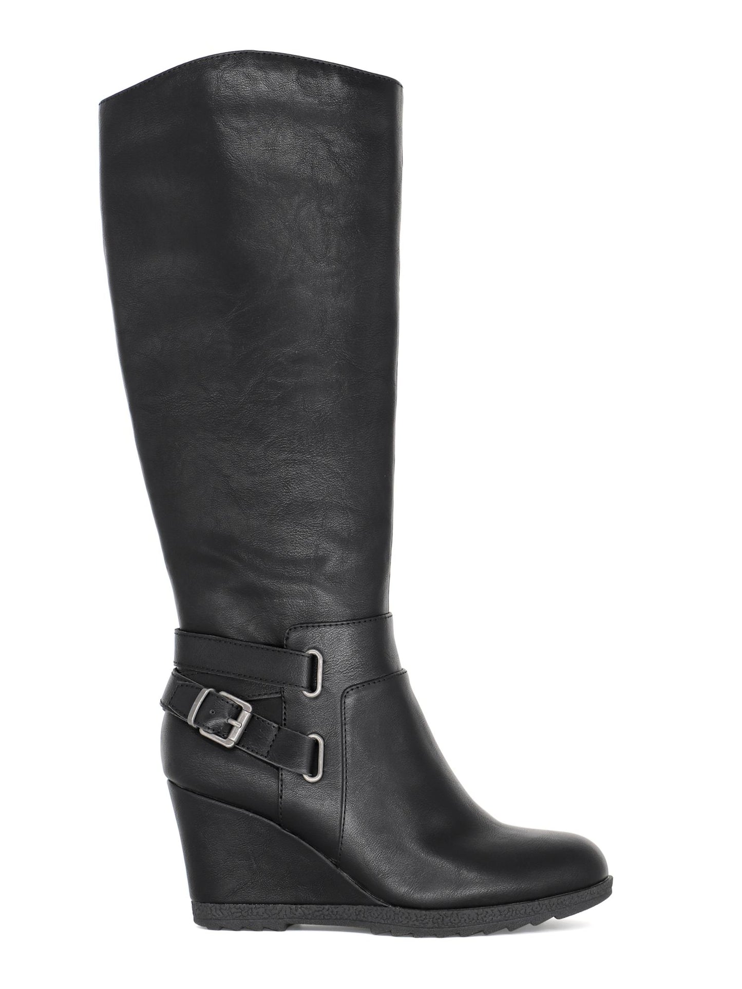 Botas femininas American Rag com espuma viscoelástica acolchoada, fivela confortável, tira no tornozelo, antiderrapante, bico redondo, salto cunha, pretas, tamanho 11 M