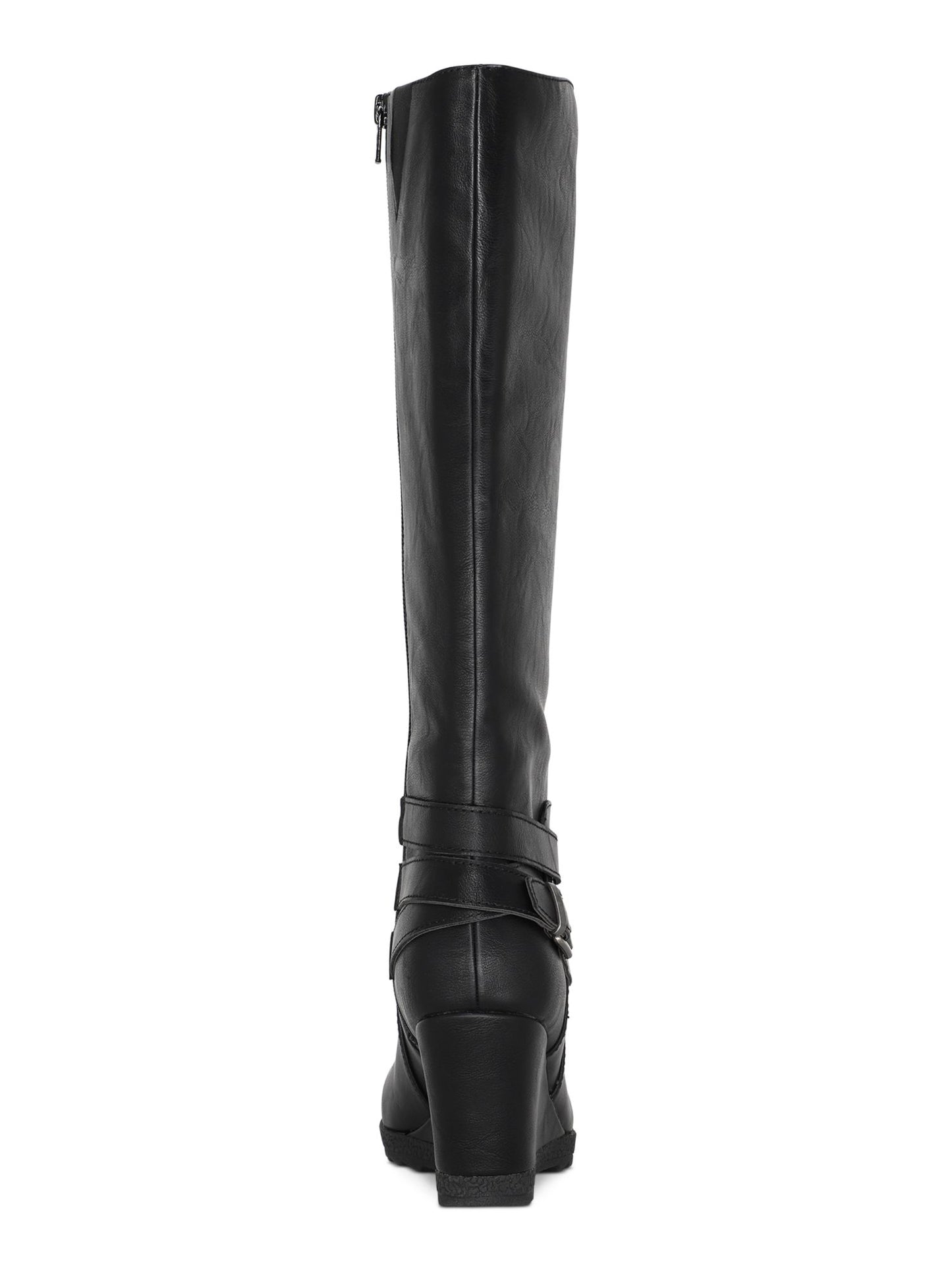 Botas femininas American Rag com espuma viscoelástica acolchoada, fivela confortável, tira no tornozelo, antiderrapante, bico redondo, salto cunha, pretas, tamanho 11 M