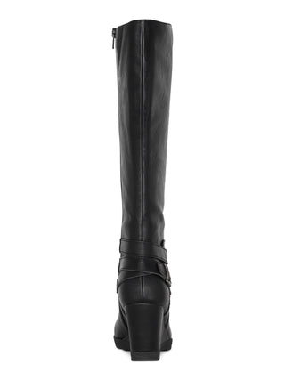 Botas femininas American Rag com espuma viscoelástica acolchoada, fivela confortável, tira no tornozelo, antiderrapante, bico redondo, salto cunha, pretas, tamanho 11 M