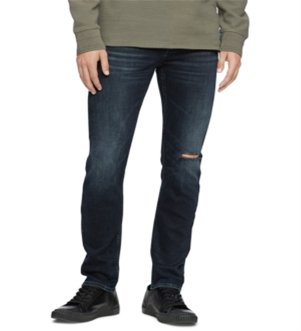 Calça Jeans Calvin Klein Masculina Slim Fit Stretch Destroyed Preta Tamanho 32x32