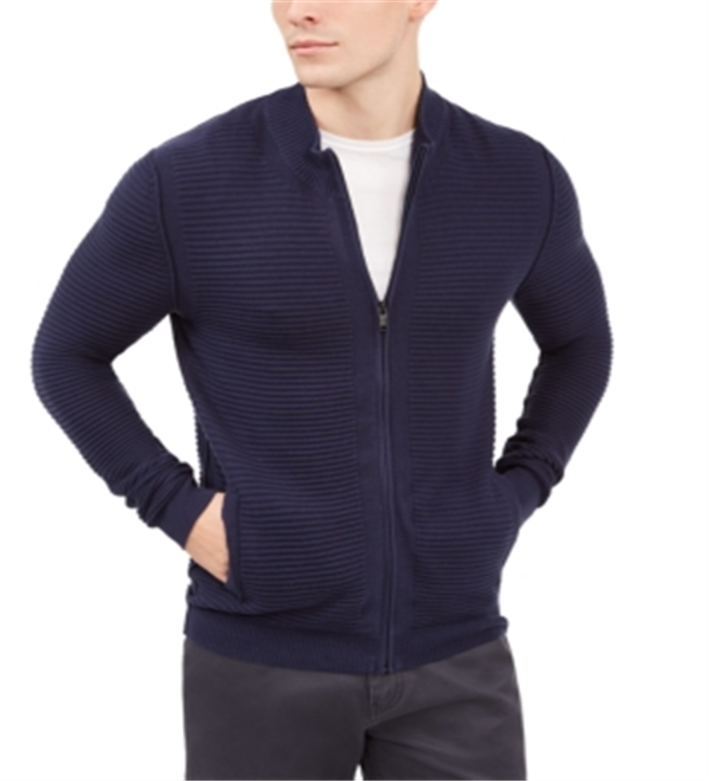 Cardigan Alfani Masculino Texturizado com Zíper Frontal Azul Tamanho Médio