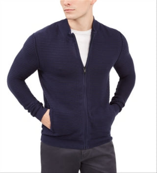 Cardigan Alfani Masculino Texturizado com Zíper Frontal Azul Tamanho Médio