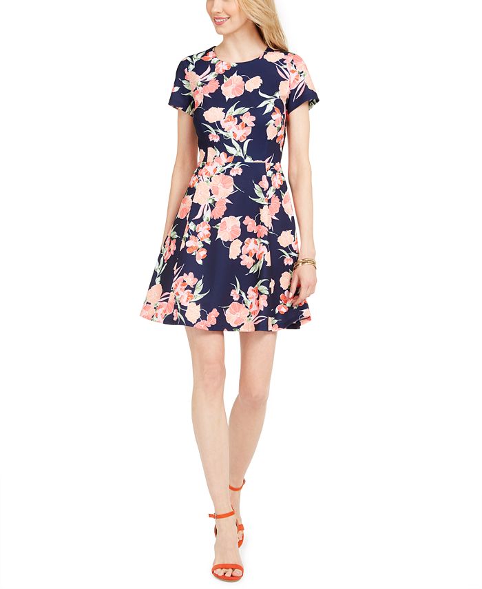 Vestido feminino Vince Camuto Floral Scuba Fit &amp; Flare Azul Tamanho 4