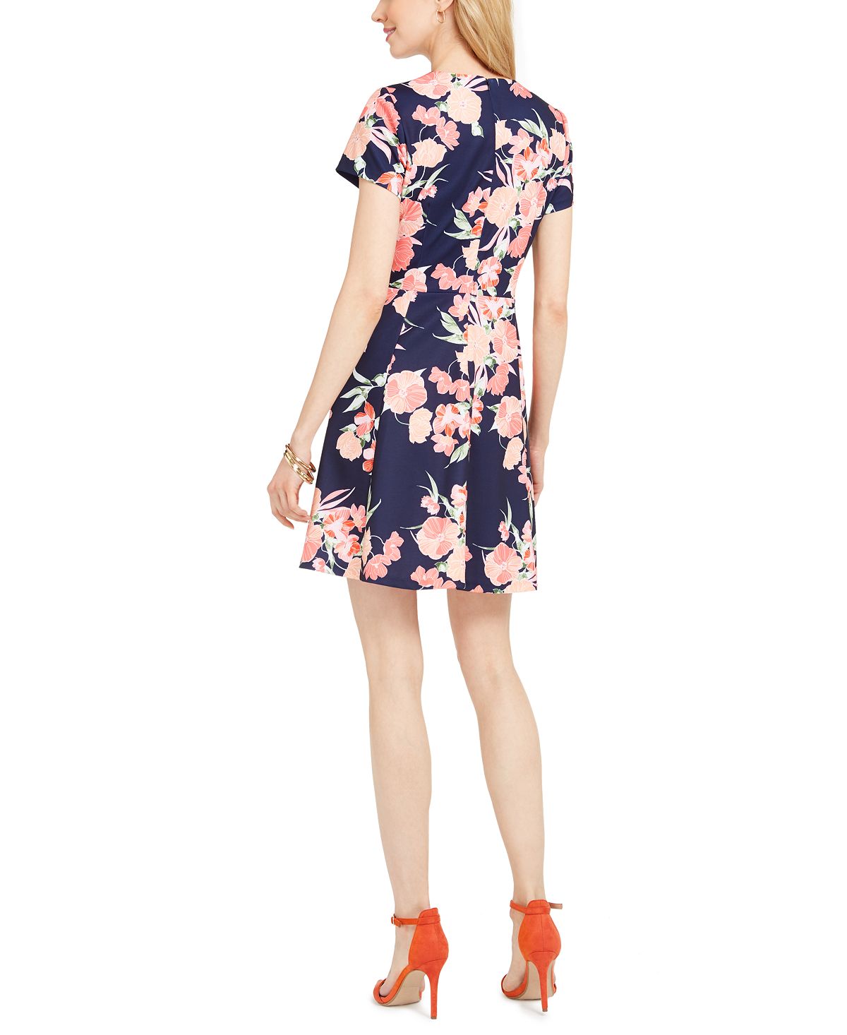 Vestido feminino Vince Camuto Floral Scuba Fit &amp; Flare Azul Tamanho 4