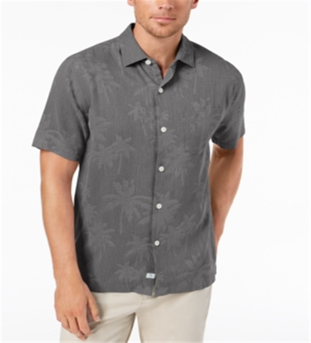 Camisa de seda Tommy Bahama Digital Palms Classic Fit Masculina, Preta, Tamanho XXX-G