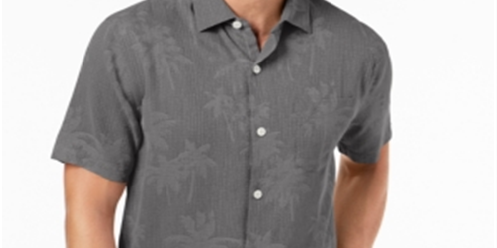 Camisa de seda Tommy Bahama Digital Palms Classic Fit Masculina, Preta, Tamanho XXX-G