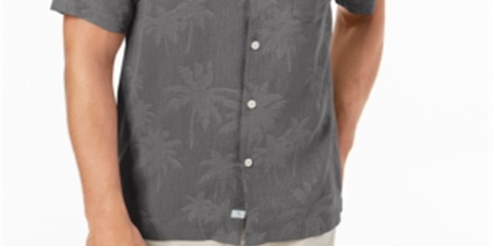 Camisa de seda Tommy Bahama Digital Palms Classic Fit Masculina, Preta, Tamanho XXX-G