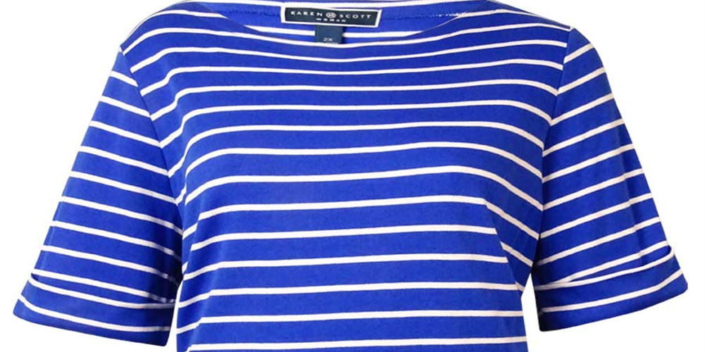 Karen Scott Blusa feminina listrada com decote canoa e malha marrom, tamanho 10M