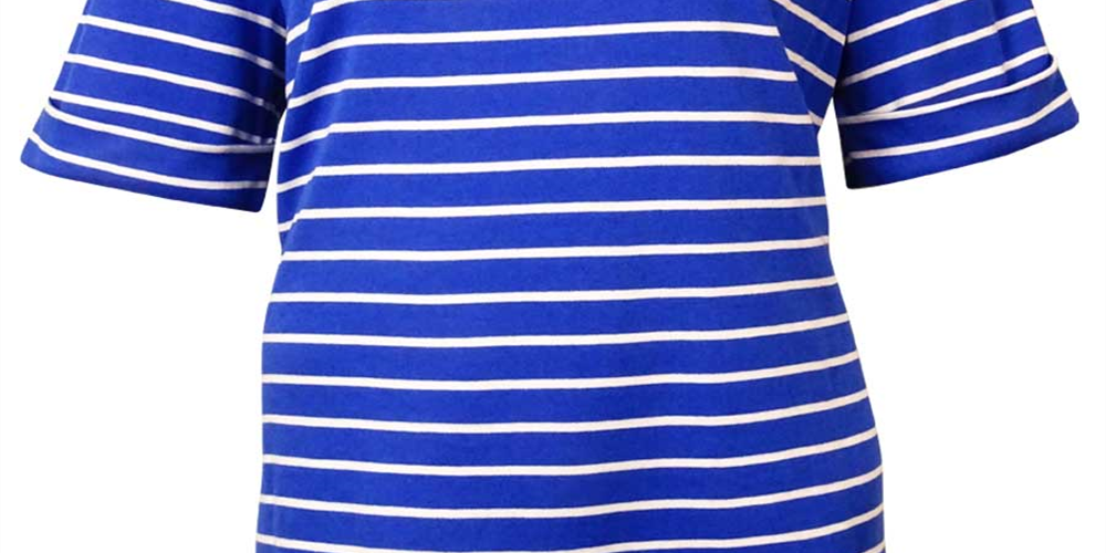 Karen Scott Blusa feminina listrada com decote canoa e malha marrom, tamanho 10M