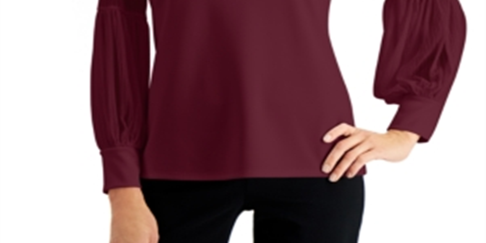 JM Collection Top feminino com manga transparente, vermelho, tamanho pequeno