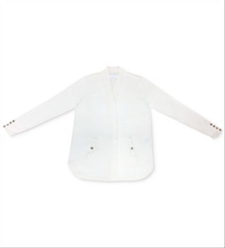 Cardigan feminino Charter Club com bainha curva e cor lisa, branco, tamanho pequeno