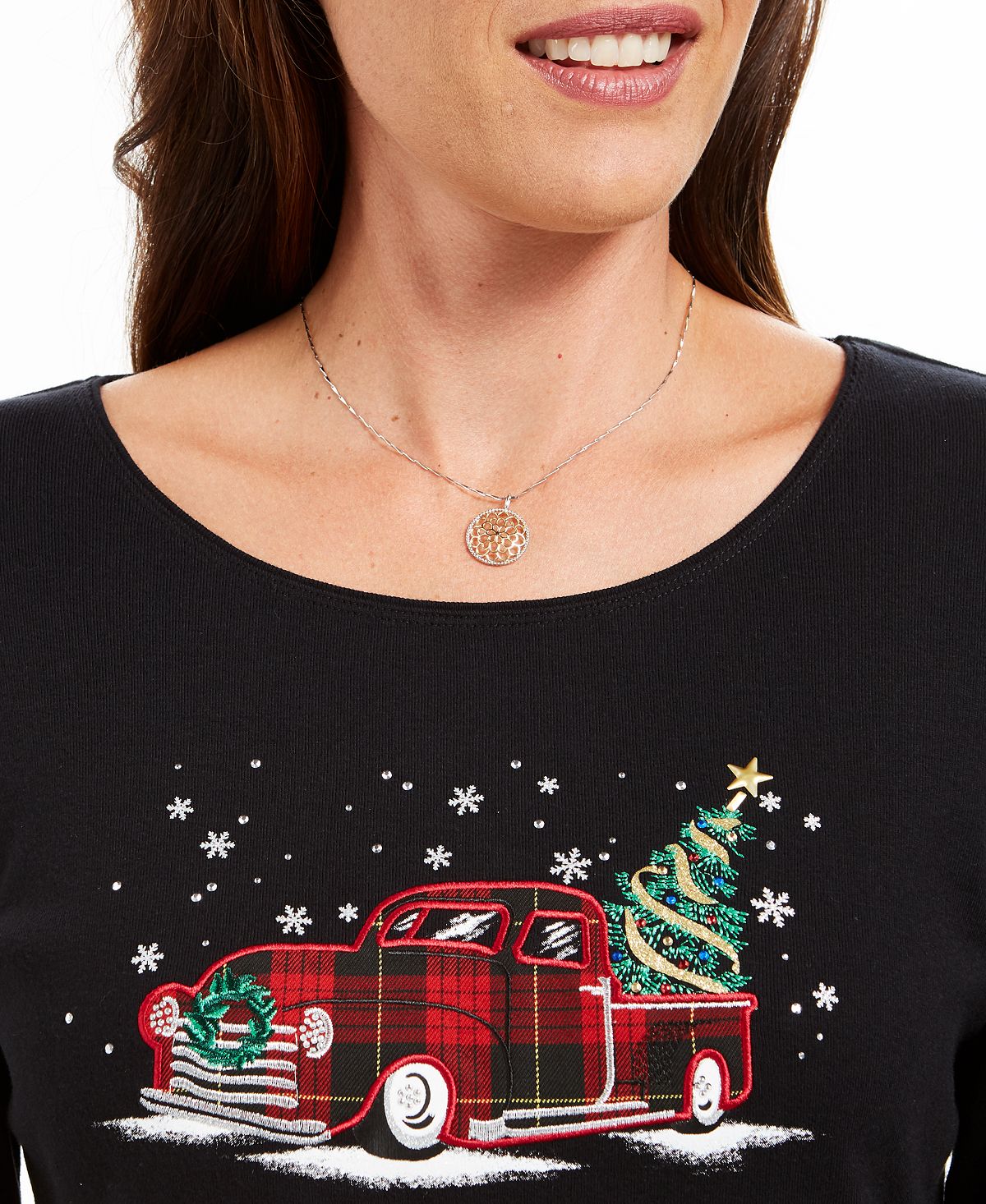 Karen Scott Blusa de algodão xadrez feminina, tamanho médio, preta