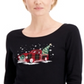 Karen Scott Blusa de algodão xadrez feminina, tamanho médio, preta