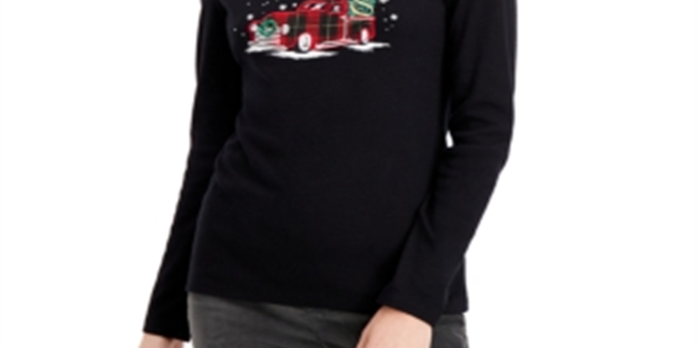 Karen Scott Blusa de algodão xadrez feminina, tamanho médio, preta