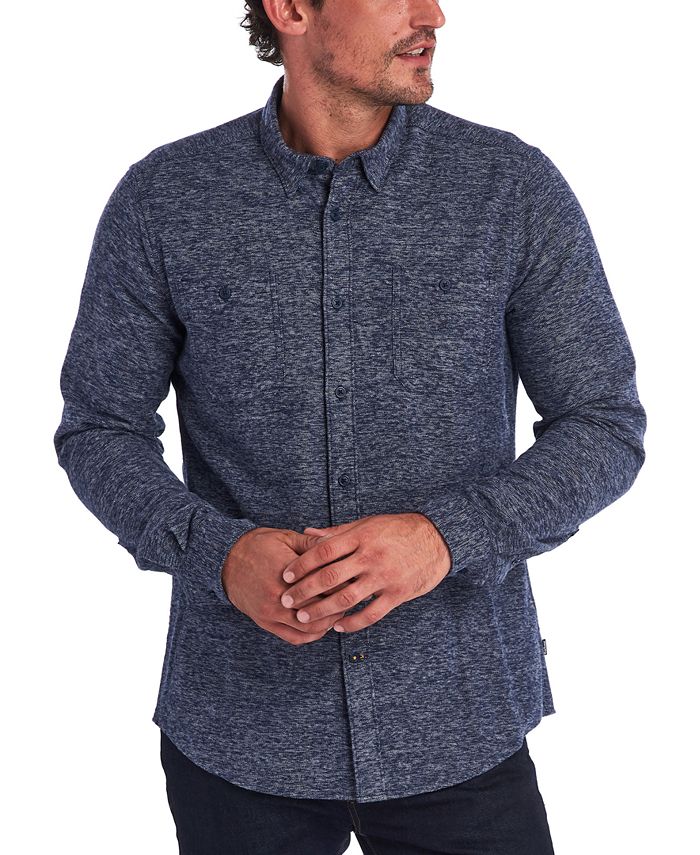 Camisa de trabalho casual masculina Barbour com botões e manga comprida mesclada, azul, tamanho pequeno