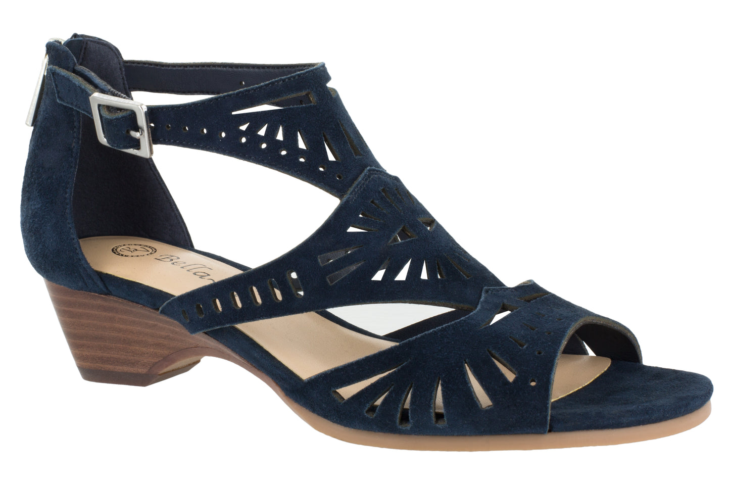 Sandálias femininas Bella Vita com zíper nas costas e recorte em formato de moeda, azul, tamanho 10W