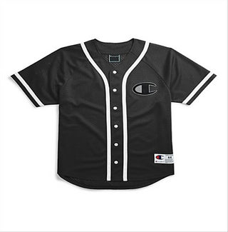 Camisa de beisebol feminina Champion com botões e malha, preta, tamanho XX-G