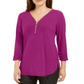 Blusa feminina com zíper e manga 3/4, rosa, tamanho extragrande, da coleção JM