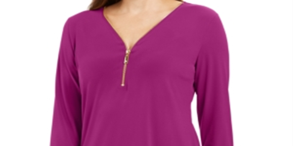 Blusa feminina com zíper e manga 3/4, rosa, tamanho extragrande, da coleção JM