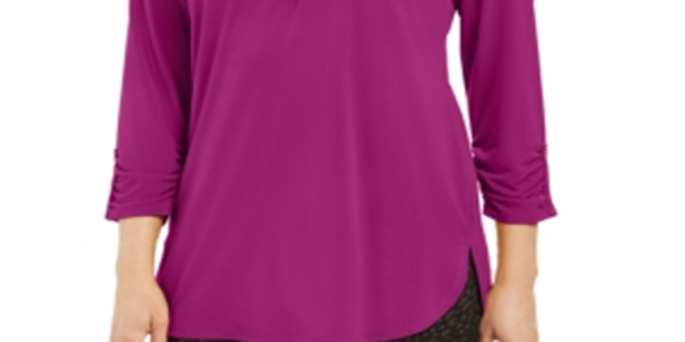 Blusa feminina com zíper e manga 3/4, rosa, tamanho extragrande, da coleção JM