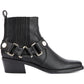 Botas femininas DKNY Mina acolchoadas, bico quadrado, salto bloco, zíper, couro, pretas, tamanho 8,5 M