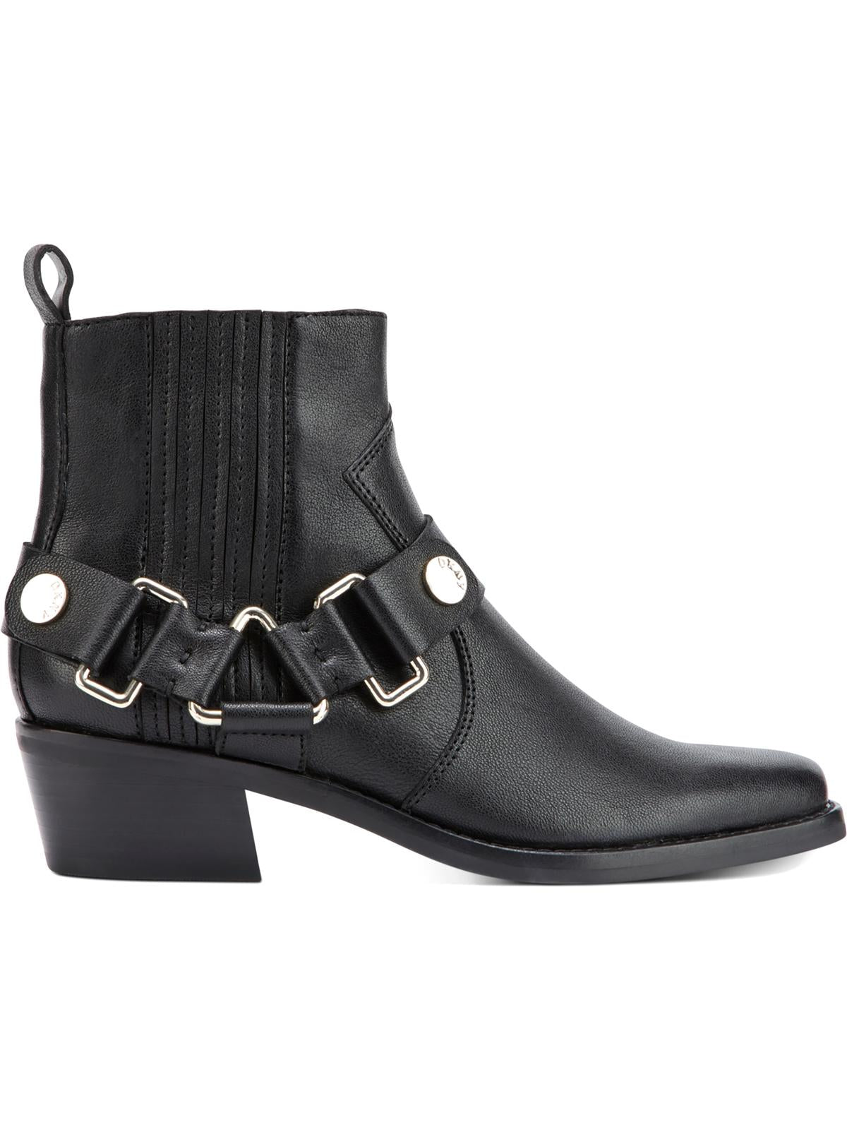 Botas femininas DKNY Mina acolchoadas, bico quadrado, salto bloco, zíper, couro, pretas, tamanho 8,5 M