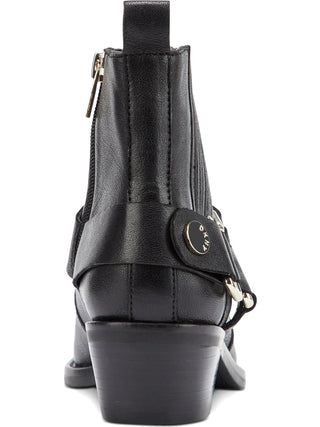 DKNY Women's Padded Mina Square Toe Block Heel Zip up Leather Booties Black Size 8.5 M