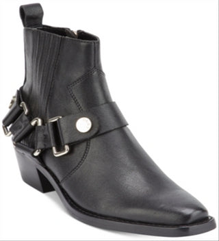 DKNY Women's Padded Mina Square Toe Block Heel Zip up Leather Booties Black Size 8.5 M