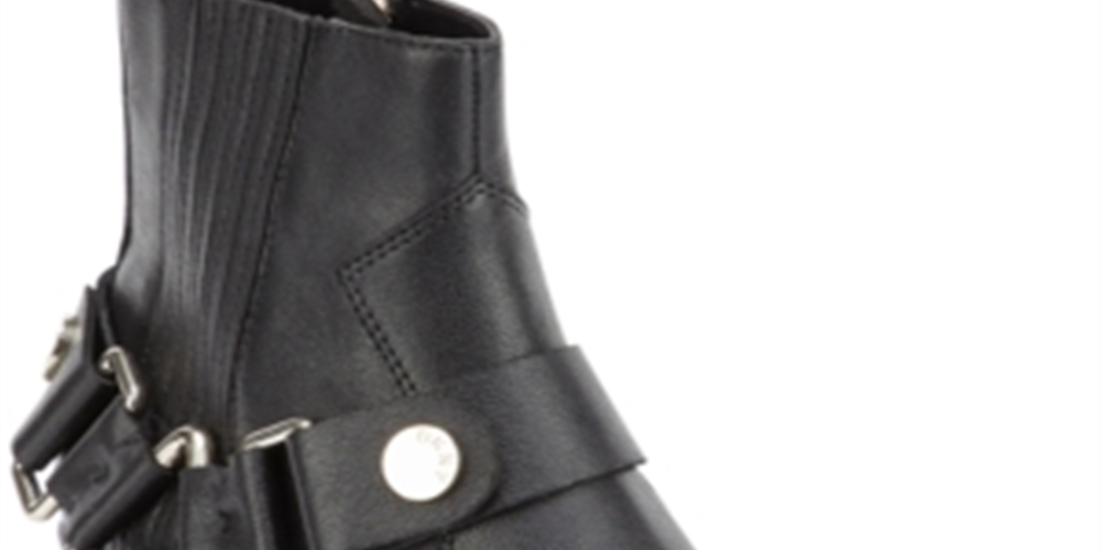 Botas femininas DKNY Mina acolchoadas, bico quadrado, salto bloco, zíper, couro, pretas, tamanho 8,5 M