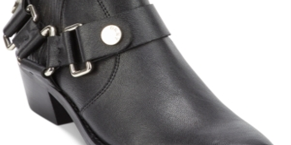 Botas femininas DKNY Mina acolchoadas, bico quadrado, salto bloco, zíper, couro, pretas, tamanho 8,5 M