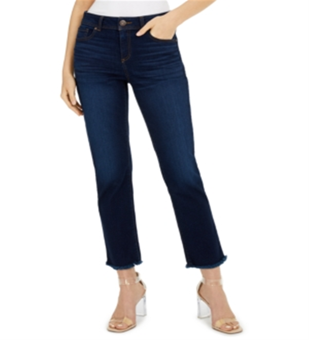 Calça jeans feminina de perna reta e bainha desfiada, azul, tamanho 2, da INC International Concepts