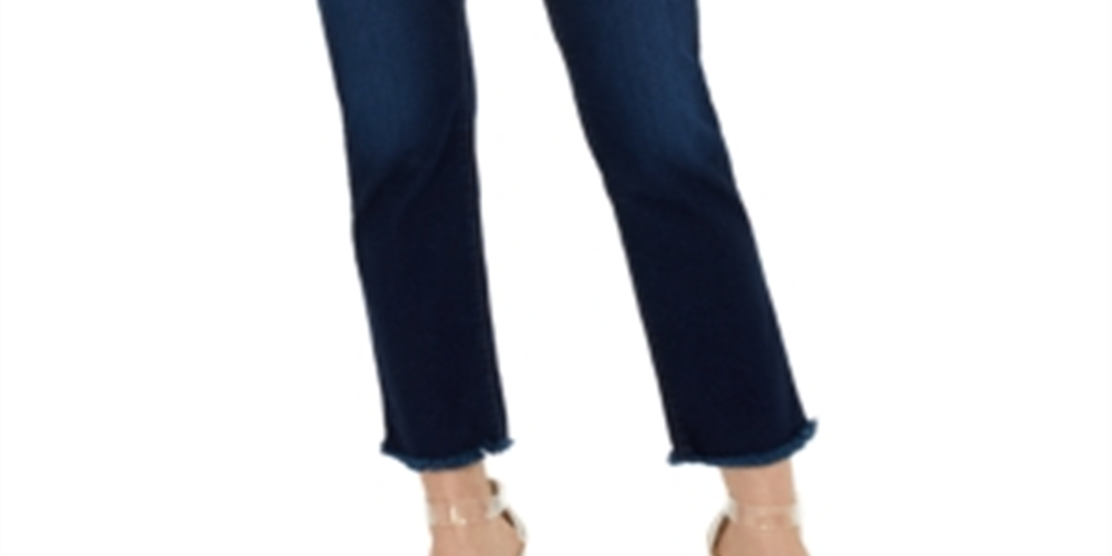 Calça jeans feminina de perna reta e bainha desfiada, azul, tamanho 2, da INC International Concepts