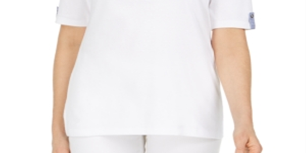 Karen Scott Top Henley Feminino com Acabamento Vichy Branco Tamanho X-S