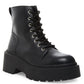 Steve Madden Botas de Combate Femininas de Couro Sintético com Sola de Argola Slasher, Pretas, Tamanho 8 M