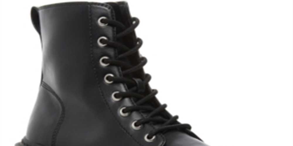 Steve Madden Botas de Combate Femininas de Couro Sintético com Sola de Argola Slasher, Pretas, Tamanho 8 M