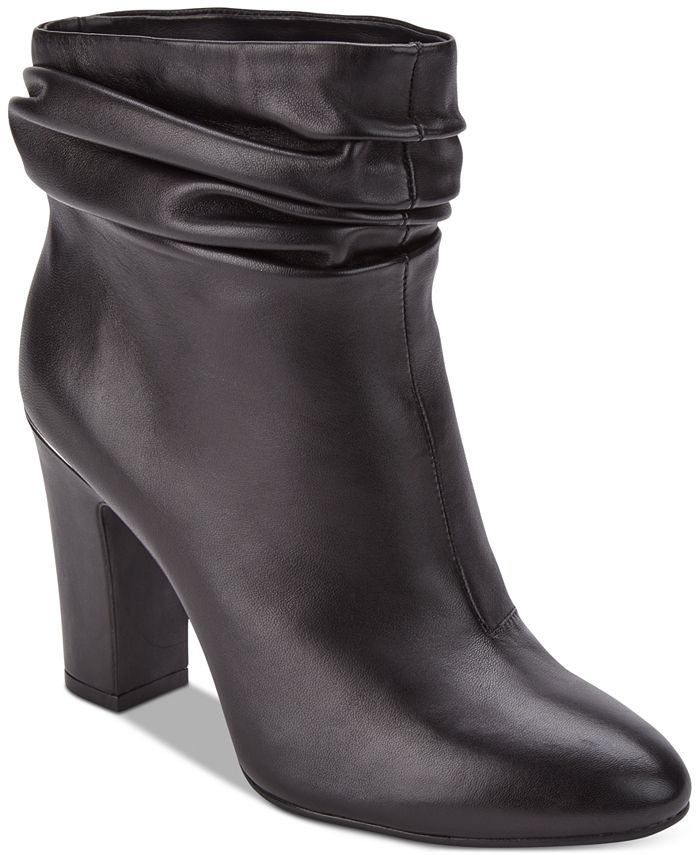 Botas femininas DKNY Sabel Leather Almond Toe Ankle Fashion, pretas, tamanho 8